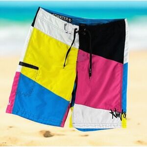 Atwater 90s Boardshorts Men 34 Color Block Fresh Prince Beach Surf Resort Pocket
